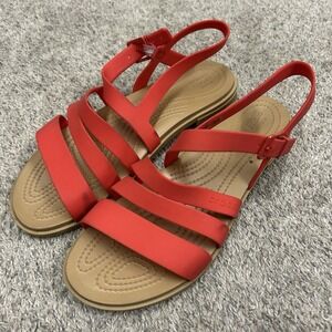 Crocs Tulum Sandals Womens Size 10 Coral Red Strappy Buckle